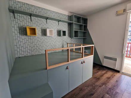Réalisation chambre d'enfant décoration bleu vert avant aménagement Bayonne