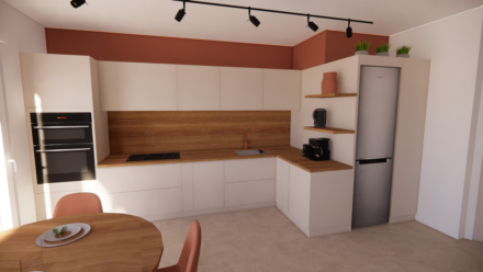 Visuel 3D d'un agencement de cuisine à Saint-Pierre-d'Irube dans les Pyrénées Atlantiques par l'agence ID'Harmonies - Marion PIRAUBE