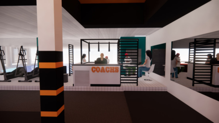 Décoration intérieure d'une salle de sport à Anglet, en visuel 3D par l'agence ID'Harmonies - Marion PIRAUBE