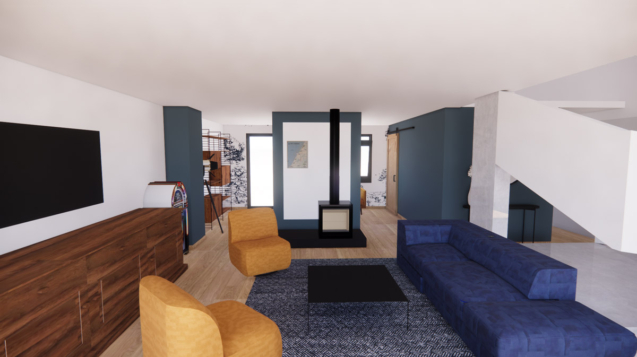 Décoration intérieure d'un salon à Anglet, en visuel 3D, par l'agence ID'Harmonies - Marion PIRAUBE