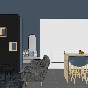 Pièce de vie d'un appartement en harmonie avec les différents espaces bleu et gris à Bayonne