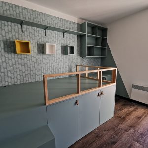 Réalisation chambre d'enfant décoration bleu vert avant aménagement Bayonne