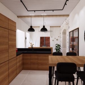 Décoration intérieure d'une cuisine d'une maison ancienne du Pays-Basque par l'agence ID'Harmonies- Marion PIRAUBE