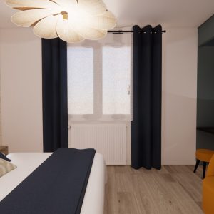 Décoration intérieure d'une chambre d'hôte à Bidart, en visuel 3D photoréaliste par l'agence ID'Harmonies - Marion PIRAUBE