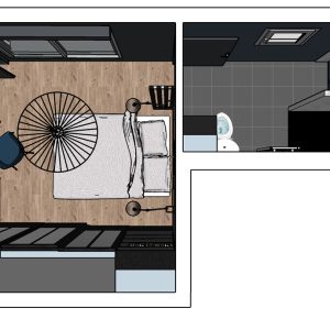 Vue de dessus pour l'agencement d'une suite parentale dans un appartement à Bayonne