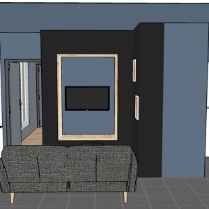 Agencement espace meuble TV sur mesure en harmonie avec la suite parentale à Bayonne